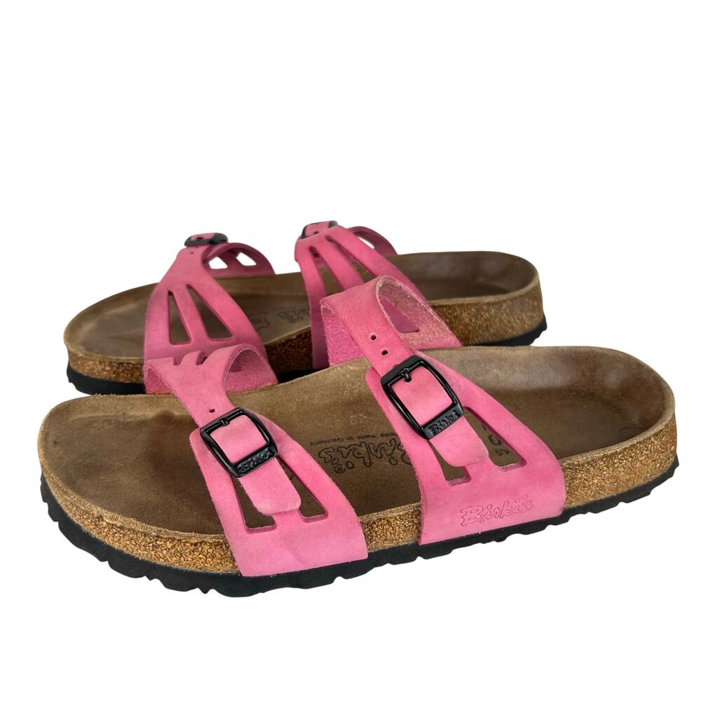 Birki’s by Birkenstock Pink Leather Double Strap Slip On Comfort Sandals Sz 37 6